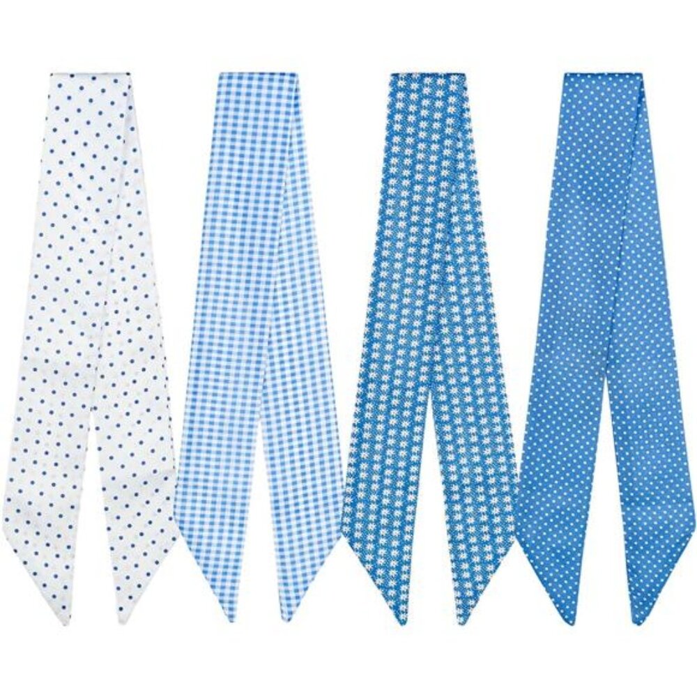 QIUTIMIY 4 Pack Purse Scarf Handbags Skinny Twill Hair Scarves Narrow Neck